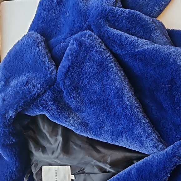 Avec Les Filles Royal Blue Mob Wife Notched Faux Fur Jacket L NWOT - Picture 8 of 8